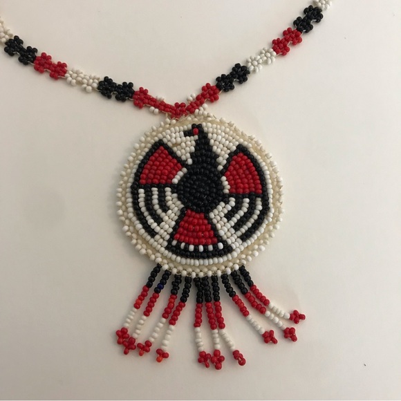 Vintage Hand Beaded Thunderbird Necklace - Picture 3 of 11
